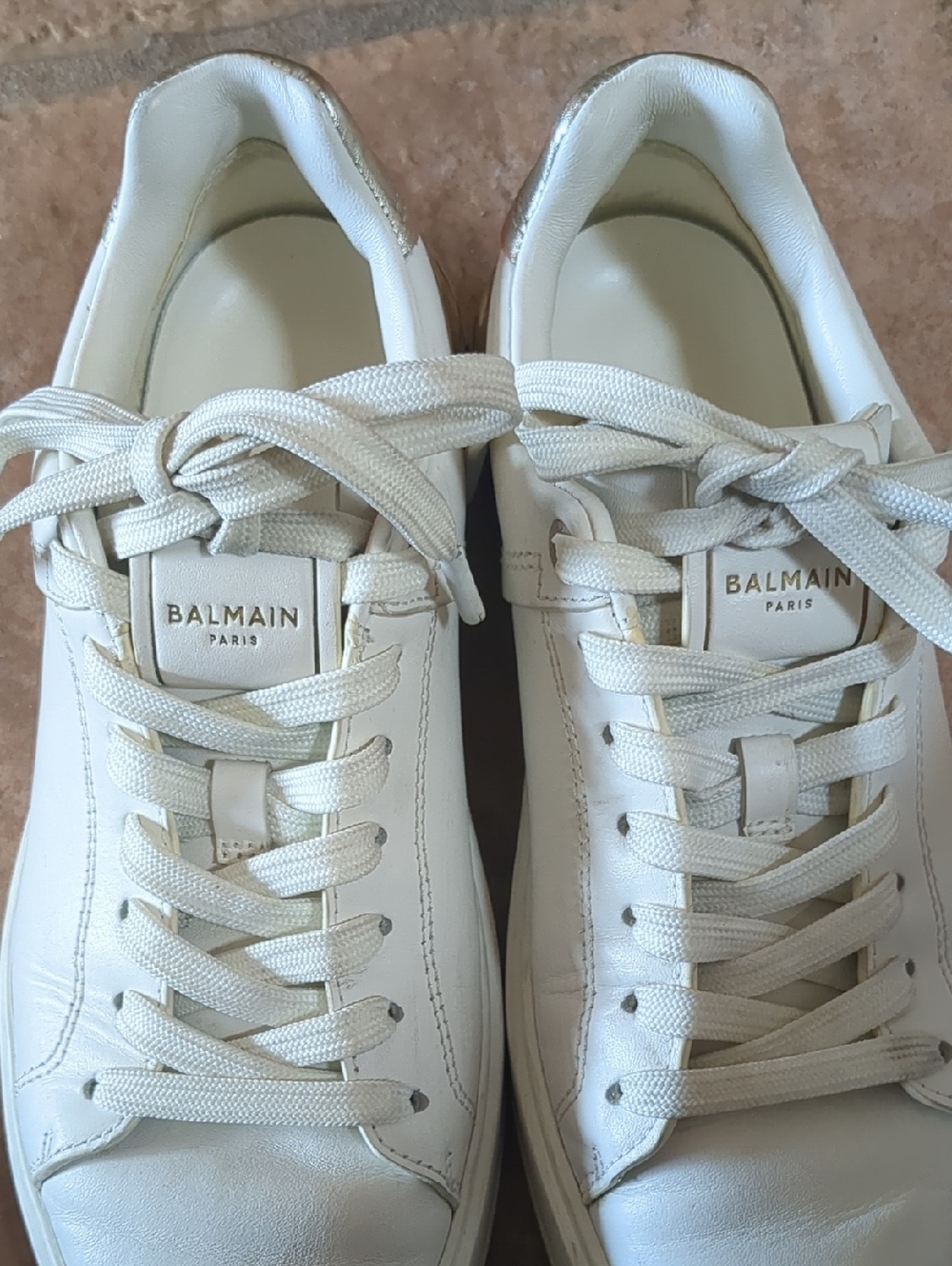 Balmain White & Gold Leather B-Court Low-Top Sneakers - Picture 3 of 8